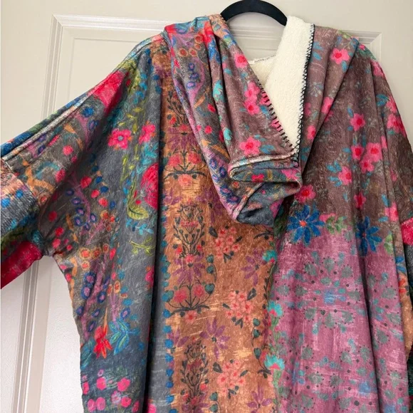Natural Life Cozy Blanket Kimono Cardigan Vintage Rose Patchwork - Picture 11 of 13